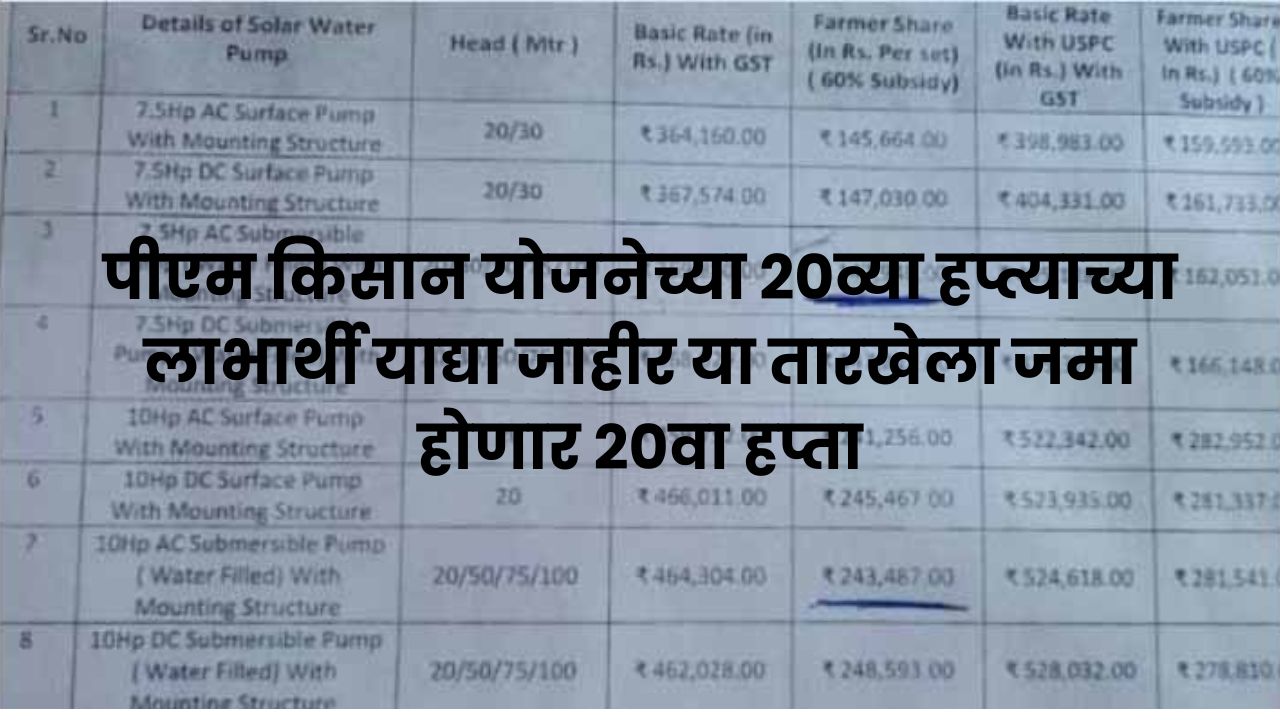 PM Kisan पीएम किसान योजनेच्या 20व्या हप्त्याच्या लाभार्थी याद्या जाहीर या तारखेला जमा होणार 20वा हप्ता
