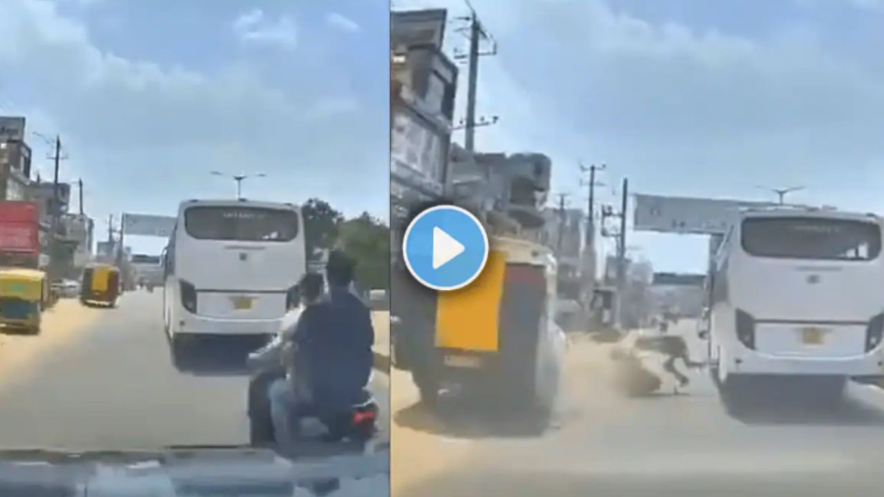 Road side accident सुसाट वेगात आले अन् ओव्हरटेक करण्याच्या नादात थेट रस्त्यावर आपटले, बसच्या चाकाखाली…व्हिडिओ झाला व्हायरल